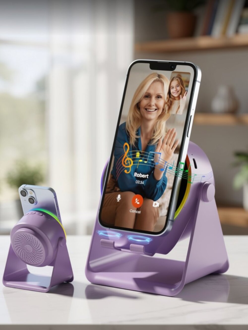 Wireless Induction 4-in-1 Bluetooth Speaker Phone Stand - Purple